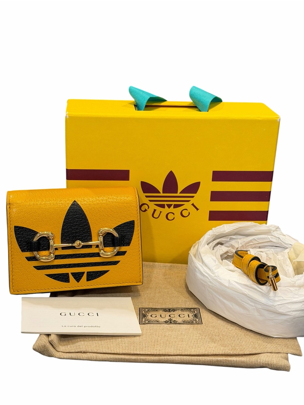 Gucci Adidas Horse Bit Yellow Leather Crossbody Wallet Bag